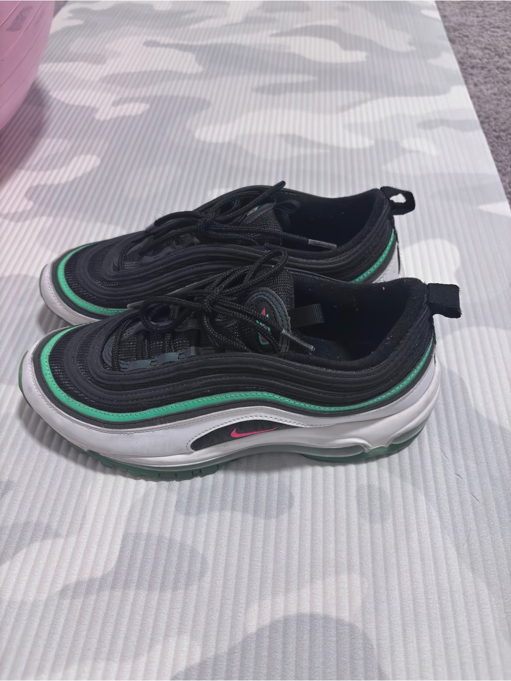 Nike Kids' Air Max 97 Sneakers - Black, Green & White. 7 youth